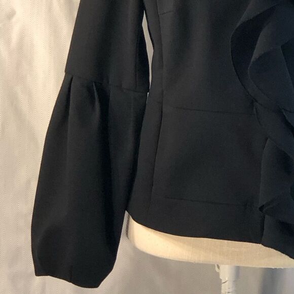 Magaschoni Collection Black  Wool Blend Ruffle Blouson Sleeves Jacket 8 - Picture 3 of 12